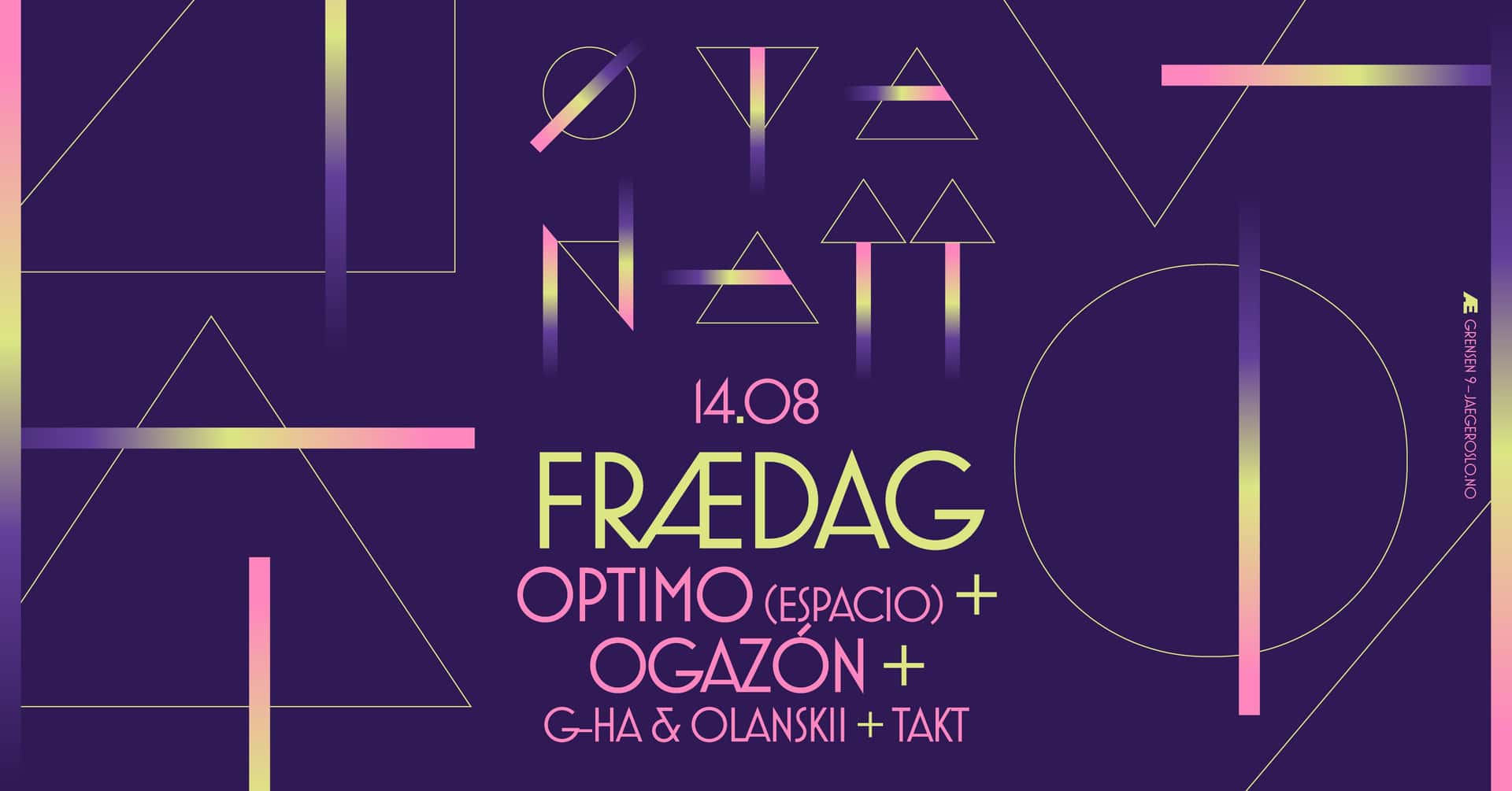 Plakat for klubbkonseptet Frædag under Øyanatt på Jaeger