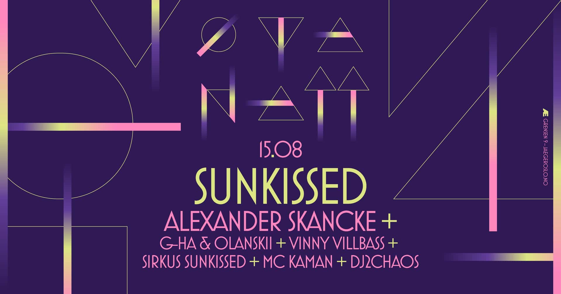 Plakat for klubbkonseptet Sunkissed, på Jaeger under Øyanatt