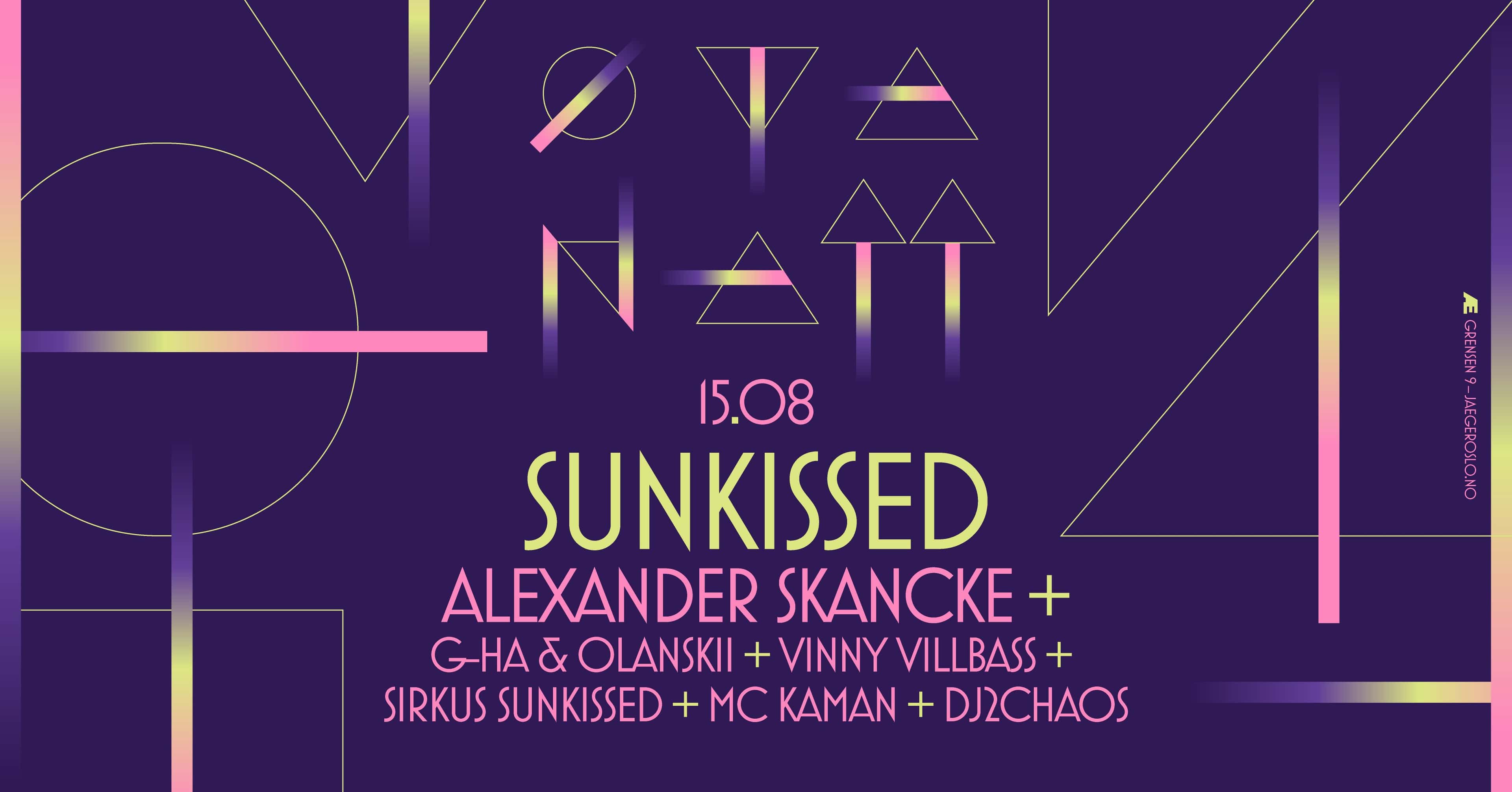 Plakat for klubbkonseptet Sunkissed, på Jaeger under Øyanatt