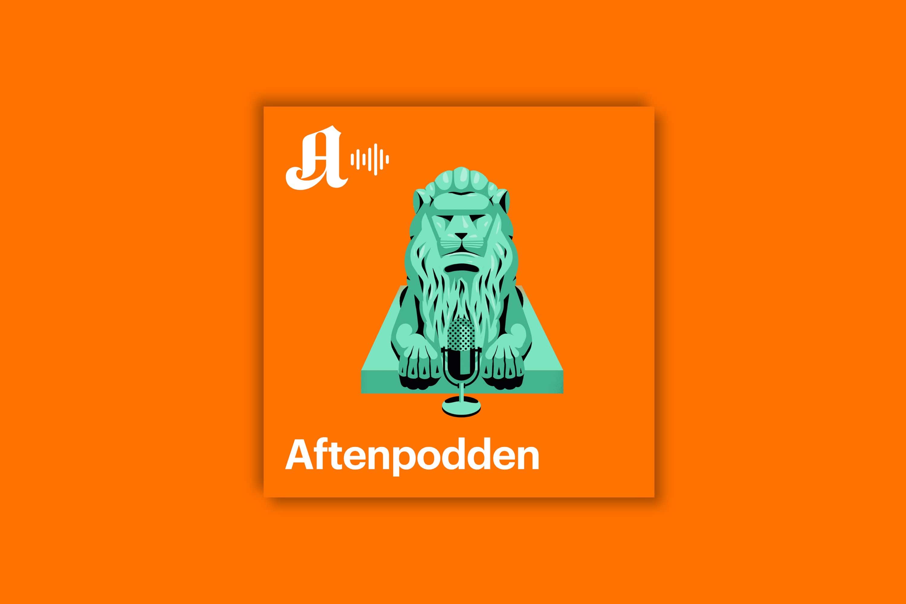 En løve med mikrofon, logoen til podcasten Aftenpodden