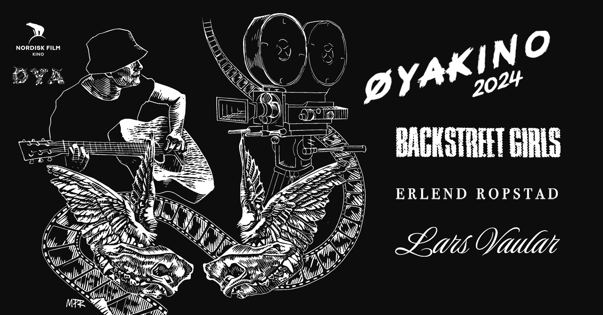 Plakat for Øyakino, filmer med Backstreet Girls, Erlend Ropstad og Lars Vaular